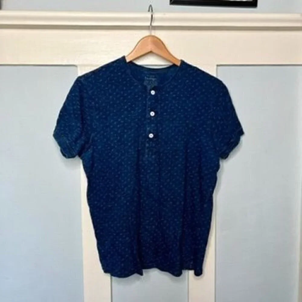 J. Crew Indigo Blue Dotted Short Sleeved Henley Shirt